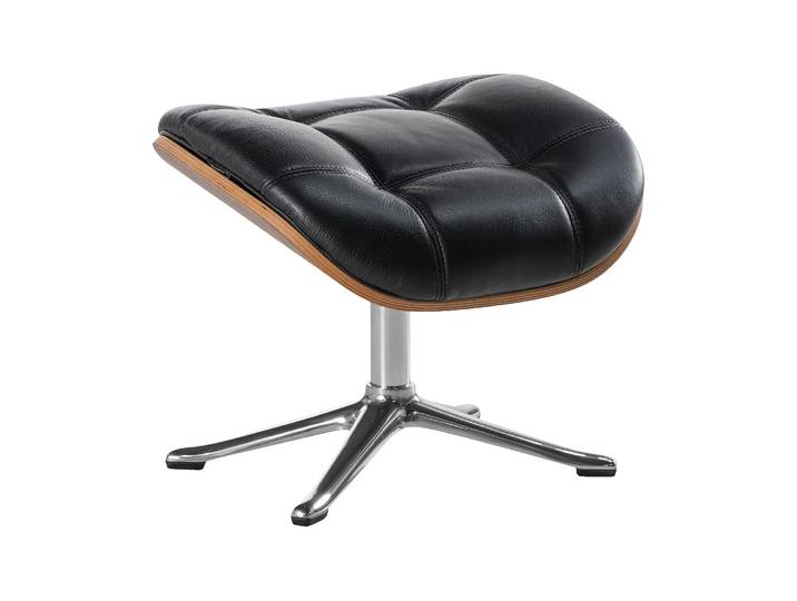 HABITAT - Repose-pieds en noyer et cuir Savoy - Noir obsidienne - Pied aluminium - Marc