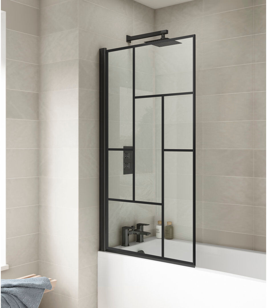 Nuie 790mm W x 1435mm H Framed Tub Door with Pattern Glass Black 1,435mm H