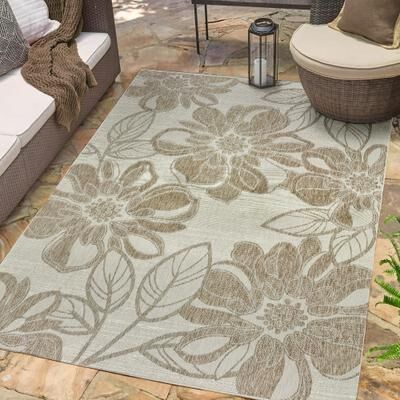 Gertmenian Tropea Woodbury All Weather Flatweave Indoor Outdoor Area Rug Bold Floral Easy Care Polypropylene