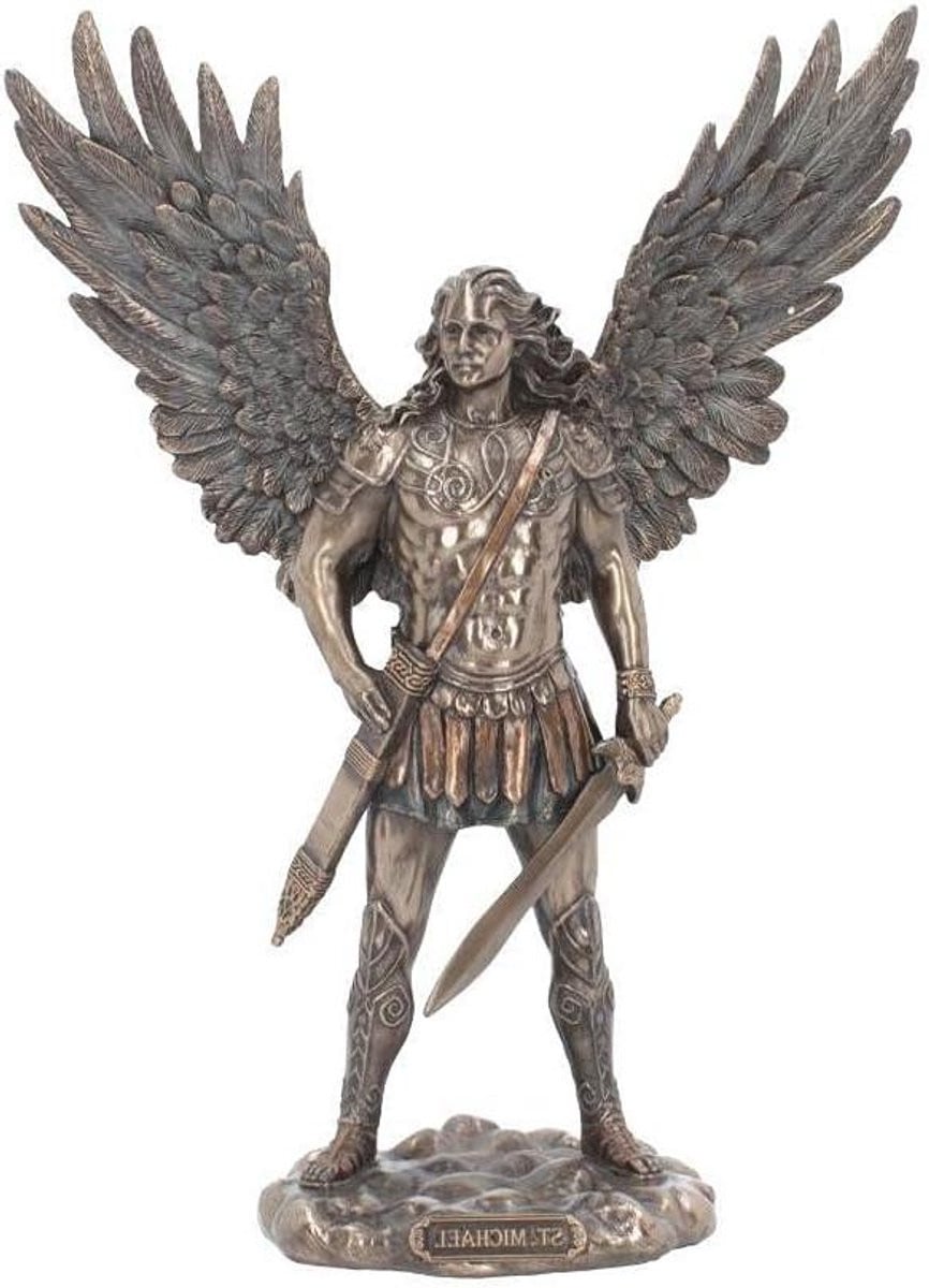 Sankt Michael Beeld - Aartsengel Decoratie - Handbeschilderd Hars - Brons - Hoogte: 27.5 cm