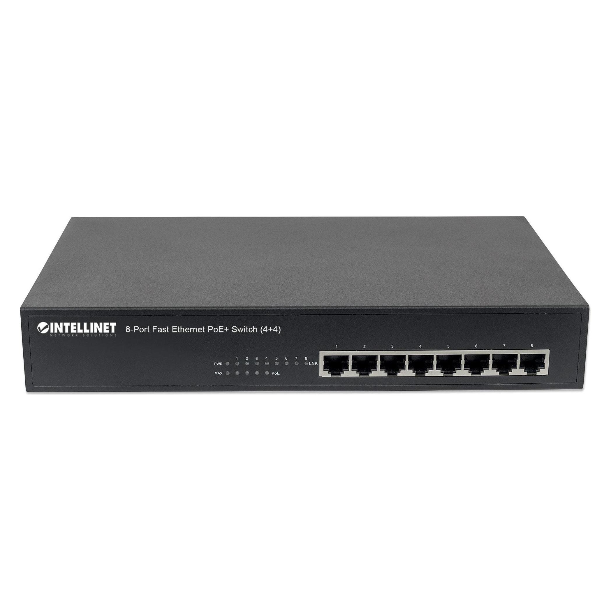 Intellinet 8-Port Fast Ethernet PoE+ Switch 4 x PoE IEEE 802.3at/af Power-over-Ethernet Ports 4 x Standard R... (8 Ports) (561075)