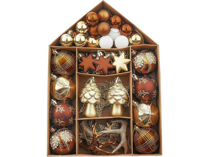 Weihnachtskugeln 70-teiliges Set Kunststoff Bruchfest Wald Thema, Mehrfarbig, 8.5x8.5x8.5 cm, Dekoration, Weihnachtsdekoration, Christbaumschmuck, Christbaumkugeln