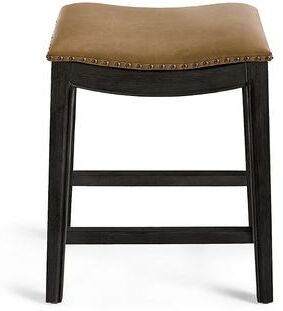"Julien Backless Bar & Counter Stool - Counter Height (23"" Seat), Black Walnut, Bonded Leather, Black Walnut/ Marbled Caramel/Counter Height - Grandin Road"