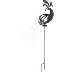Solarstecker Garten Steckleuchte Solarlampe für Außen Gartendeko Pfau Design, Metall Kunststoff, LED 3000K, LxBxH 17,5x4,5x88 cm