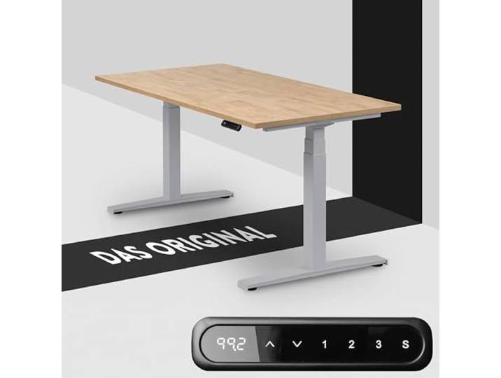 boho office® Basic Line Schreibitsch elektisch höhenverstellbar Basic Line - Tischgestell Silber, Tischplatte 120x80 Wildeiche - ultraschnelle 80 mm/Sek, Memoryfunktion, Kollisionsschutz