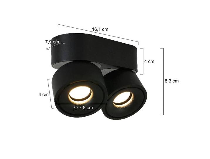 Steinhauer LED-Deckenstrahler Fez, schwarz, 2-fl., Metall, schwenkbar dimmbar, schwarz, für Wohn- / Esszimmer, Metall, Modern