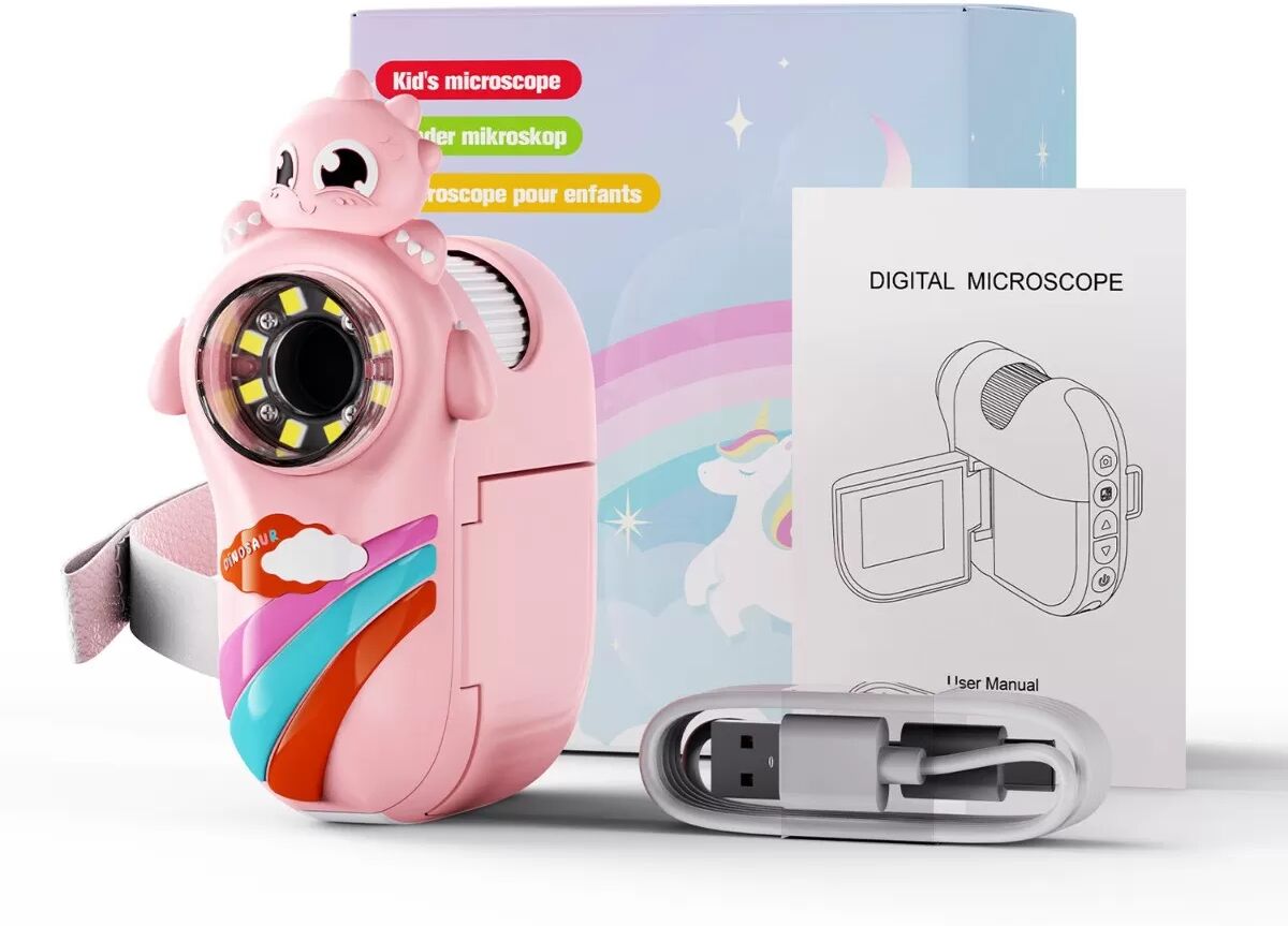INF Handliches digitales Mikroskop mit LED-Bildschirm, 1000-fache Vergrößerung für Kinder, STEM-Bildung Rosa