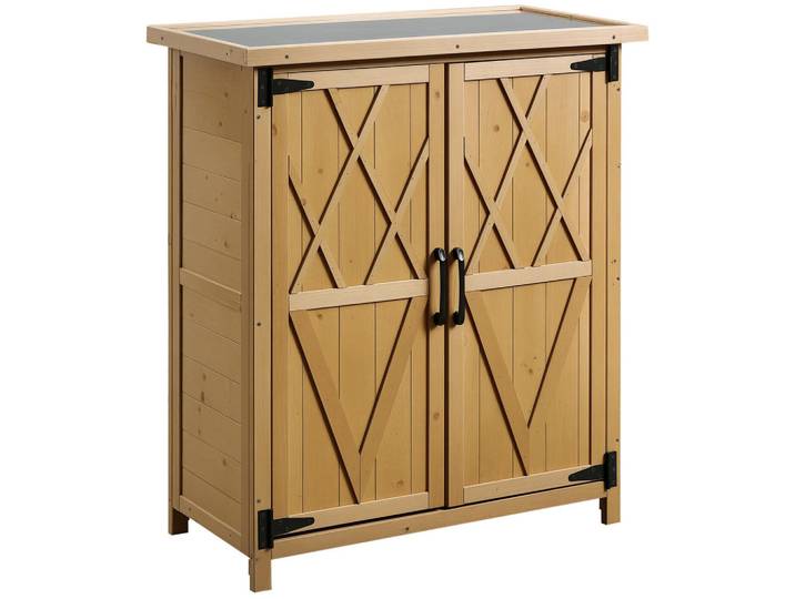 ComfortXL Geräteschuppen De-17590 3 Böden, verzinktes Metalldach Gelb, Holz, 75x90x40 cm, Gartenzubehör, Geräteschuppen