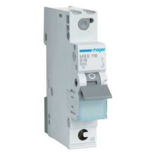 Hager Leitungsschutzschalter B 16A 1p 415V 6kA 1TE AC 50Hz Zusatzeinrichtungen möglich (MBS116)