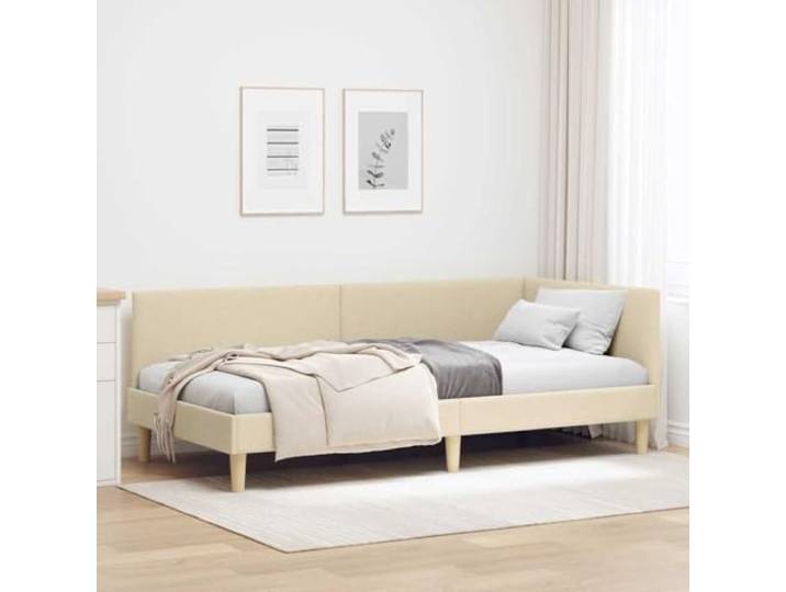 YUOTYRKTEJRSG Sofawandelbares Eckbettgestell Platzsparend Creme 100x200 cm Eckbettgestell Creme 100x200 cm Stoff Sperrholz L-Form Lattenrost Sofa Bett Platzsparend Schlafzimmer Gästebett
