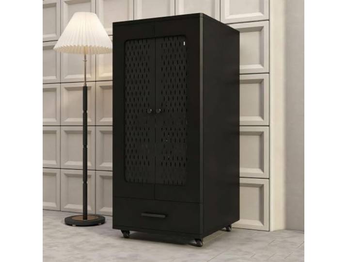 Hifi Rack Stereo-Schrank aus Massivholz, geschlossenes Modell Glastüren 2/3/4-stufig, absorbierende Füße, netto, geeignet für Wohnzimmer und Spielzimmer(B,38.2*20.5*21.7in)