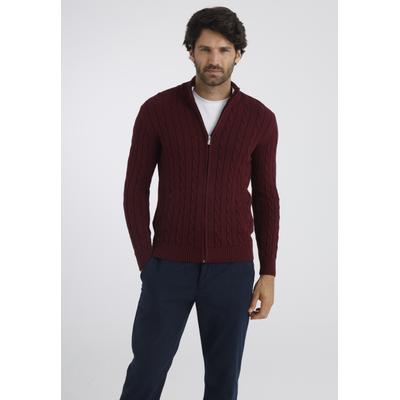 Strickjacke FELIX HARDY "Strickjacke mit Zopfmuster", Herren, Gr. L, bordeaux, 100% Baumwolle, Strickjacken Strickjacke