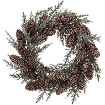Kunstkranz OTTO HOME "Koniferenkranz, Weihnachtskranz ca.40cm", braun (grün), H:8cm Ø:40cm, Obermaterial: 100% Kunststoff, Kunstpflanzen, mit vielen Zapfen, gefrostete, leicht geeiste Optik