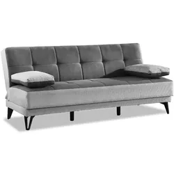 Dmora Schlafsofa Jordi, 3-Sitzer-Schlafsofa mit schwarzen Metallfüßen, 190x87h97 cm, Grau
