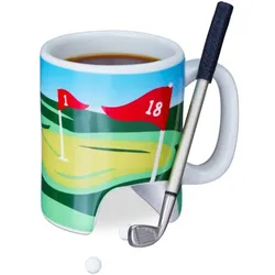 Relaxdays 2 x Golftasse mit Schläger Weiß,Grün,Hellblau