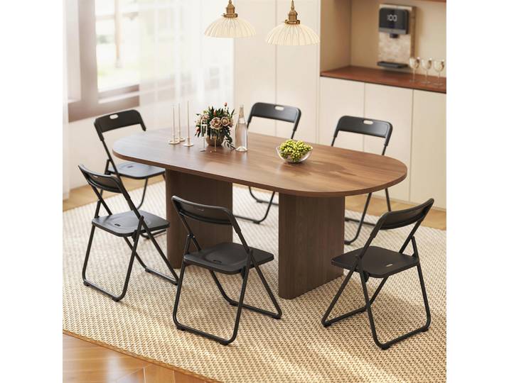 HOMCOM 6 Chaises Pliantes Noir Acier Plastique Dossier Courbé