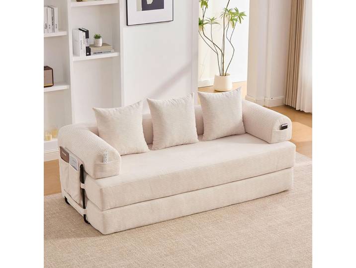 Canapé pliable compressible avec 3 coussins et rangements Beige