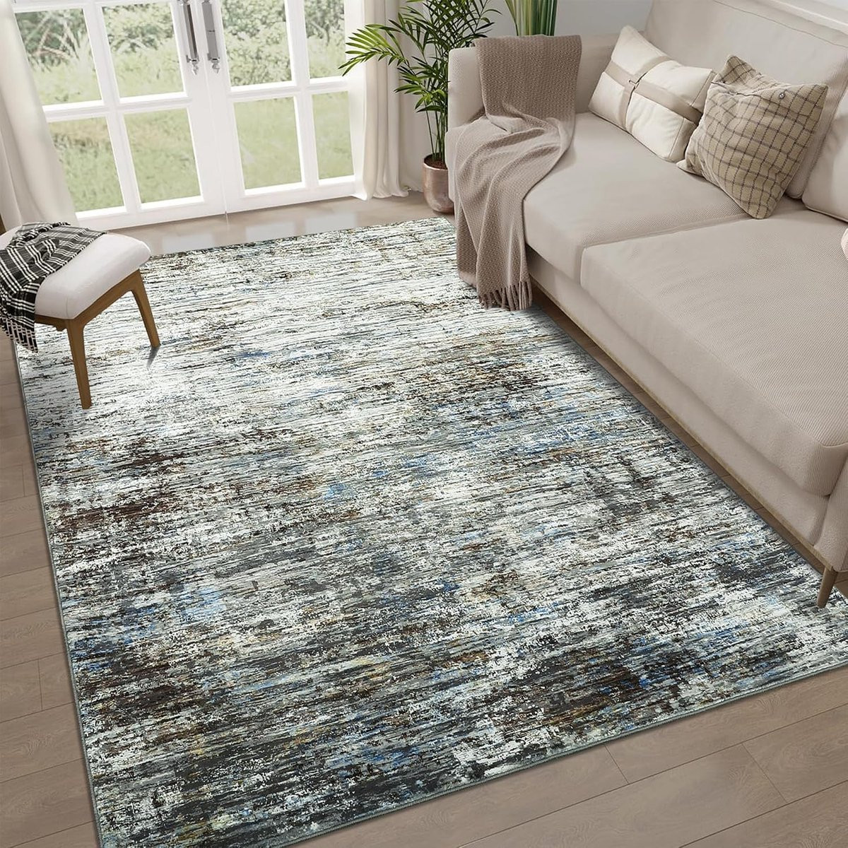 Triumpunpre Abstract Vloerkleed Blauwgrijs van Polyester voor Woonkamer en Slaapkamer