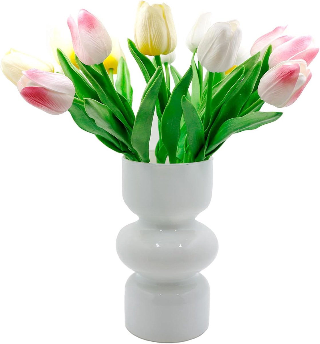 Decoratieve glazen bloemenvaas voor hydrocultuur en tulpen, wit