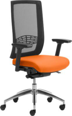 Bürostuhl WIKI, mit Armlehnen, Netz-Rücken, Gestell Aluminium poliert, orange