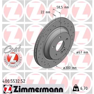 ZIMMERMANN Bremsscheibe SPORT COAT Z 400553252 Hinterachse Gelocht 300mm 22mm für Mercedes