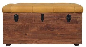 Artisan Furniture Solid Wood Buffalo Hide Honey Caramel Storage Trunk