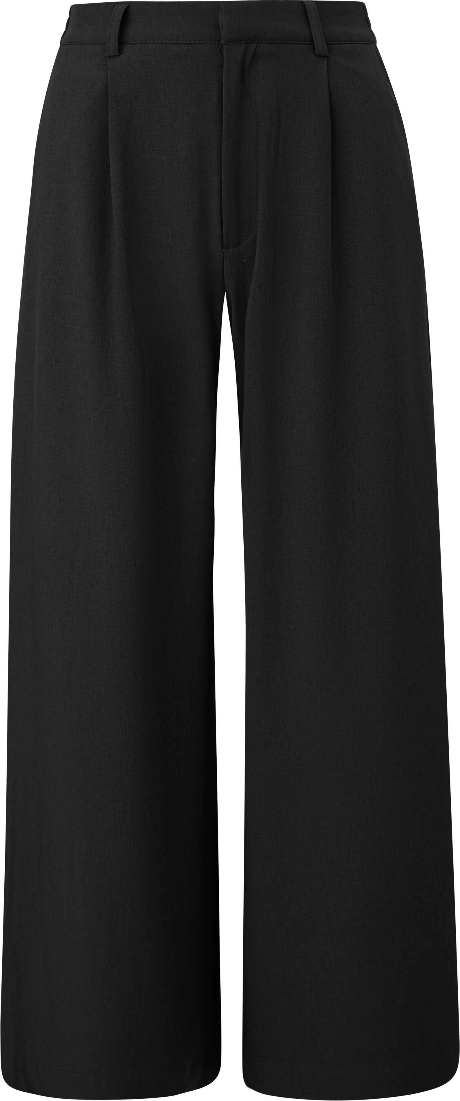 Stoffhose QS, Damen, Gr. 36, Länge 30, schwarz, Web, Obermaterial: 81% Polyester, 15% Viskose, 4% Elasthan, unifarben, loose fit lang, Hosen Stoffhose, mit Taschen schwarz 36, Länge 30
