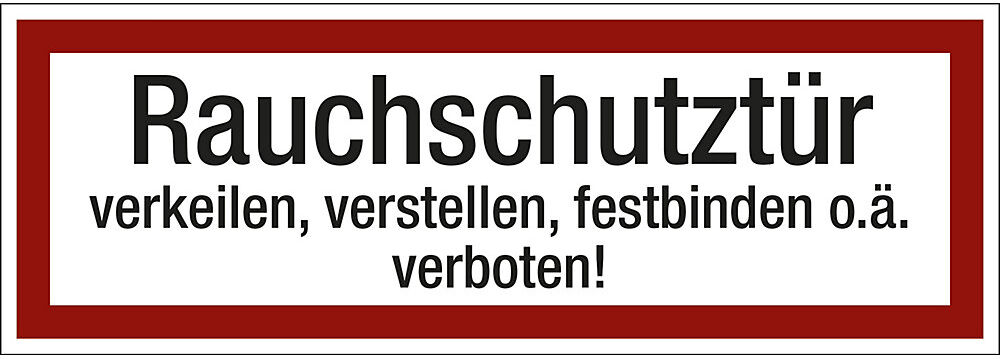 kaiserkraft Brandschutzkennzeichen für die Feuerwehr, Rauchschutztür verkeilen, verstellen, festbinden o. ä. verboten!, VE 10 Stk, Folie, LxH 210 x 74 mm