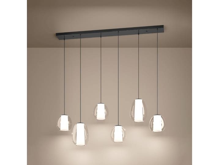 Suspension Menorca nickel 143 cm à 6 lampes CCT - Stars of Light - Salon / séjour - Moderne - Verre - Multi-ampoules