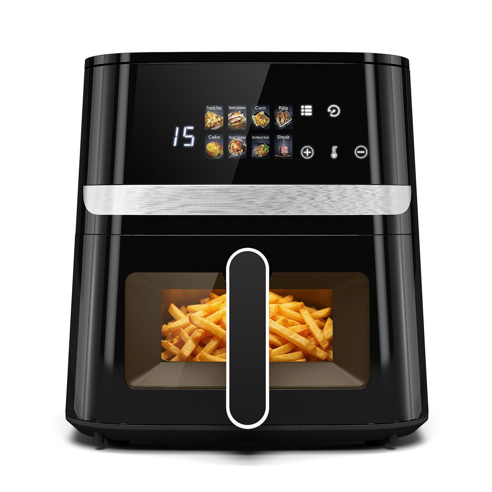 Puluomis heteluchtfriteuse 6,5 liter met kijkvenster en verlichting, 1350W, zwart