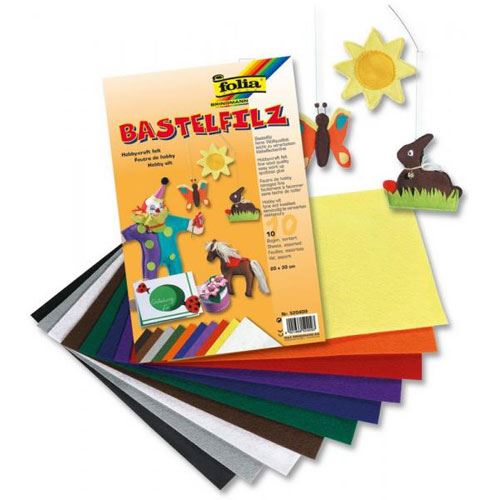 folia Bastelfilz farbsortiert 10 Bogen