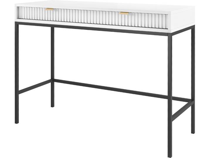 Coiffeuse Selsey Vellore - Table de chevet avec tiroirs\, blanche avec façade cannelée et pieds métalliques noirs\, largeur 104 cm