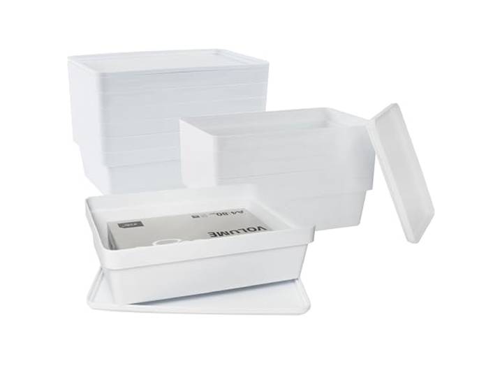 12x Ordnungsbox Deckel stapelbar weiß DINA4-Format 12cm 36,5x26x12cm 11L