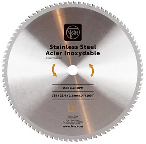 Metallkreissägeblatt 355 x 25,4mm 63502303000 Ausführung Edelstahl Ø 355 mm Stärke 2,4 mm Bohrung 25,4 mm Zähne 100