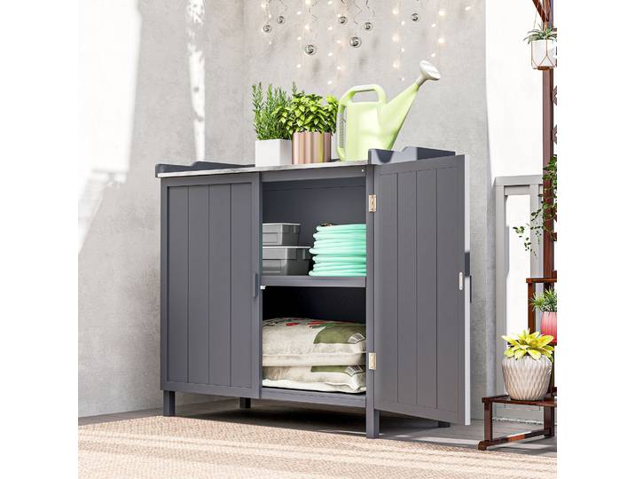 Outsunny Armoire Jardin Table Rempotage Gris