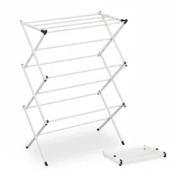 Relaxdays Wäscheständer, klappbar, 11 Stangen, HBT 104x73x38 cm, innen, Metall, platzsparender Turmwäscheständer, weiß
