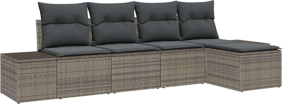 Modulares Garten-Sofa-Set, 5-teilig, Grau, Poly-Rattan, pulverbeschichteter Stahl, wetterfest, UV-beständig, mit Stauraumfächern