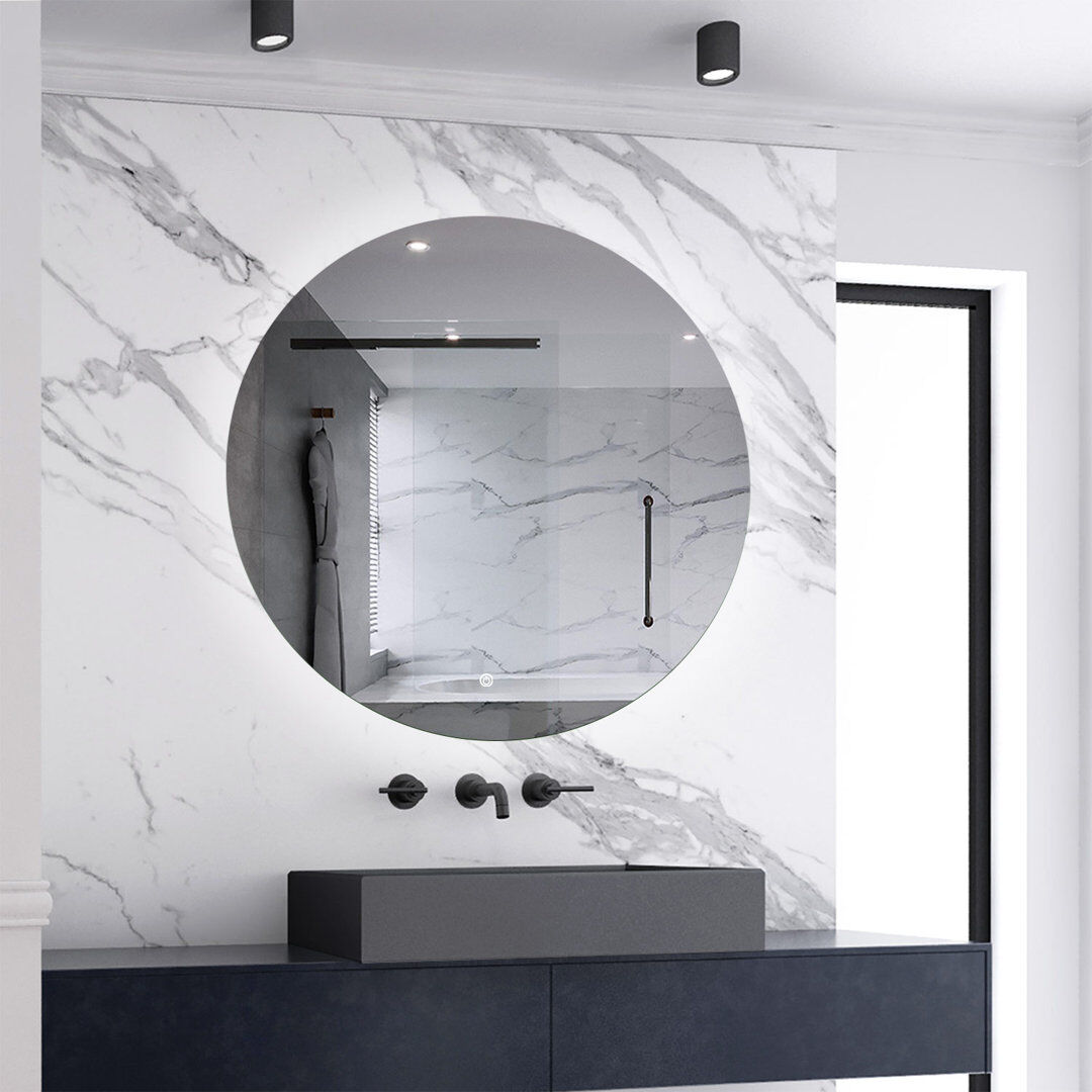 Ivy Bronx Round LED Bathroom Mirror with Light Adjustable Brightness,Anti-fog,Memory Function White 80 x 80cm