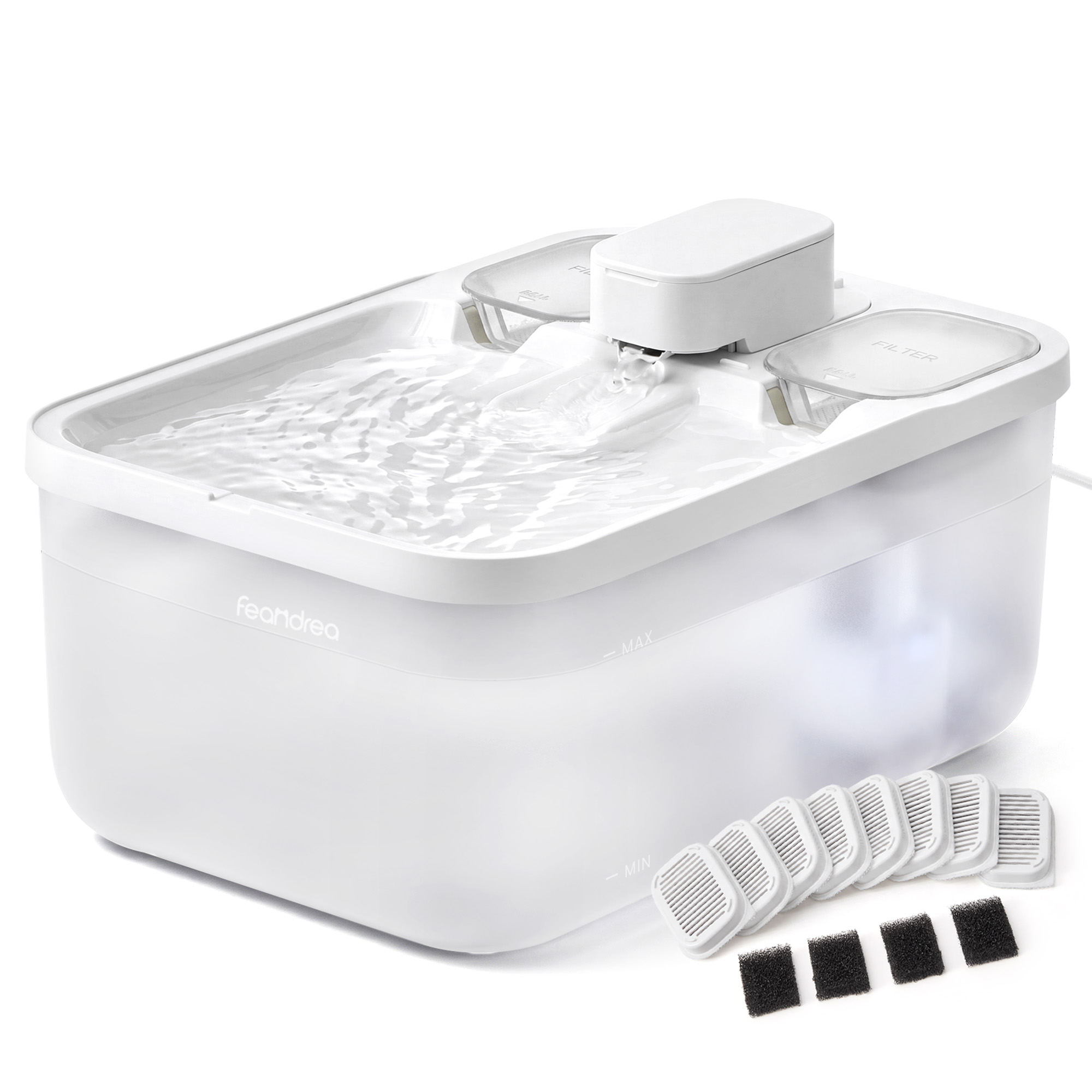 Feandrea Katzenbrunnen weiß 4,5L leise mit 12 Filtern PWF002W101