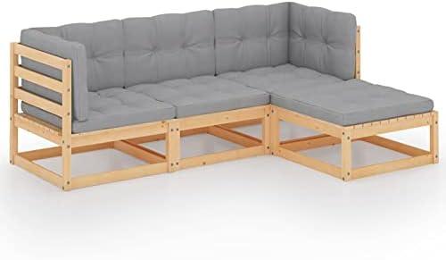 4-TLG. Gartenlounge Set Gartenmöbel Set Sitzgruppe Gartensofa Sitzgarnitur Gartenlounge mit Kissen Gartengarnitur Balkonmöbel Loungemöbel Kiefer Massivholz