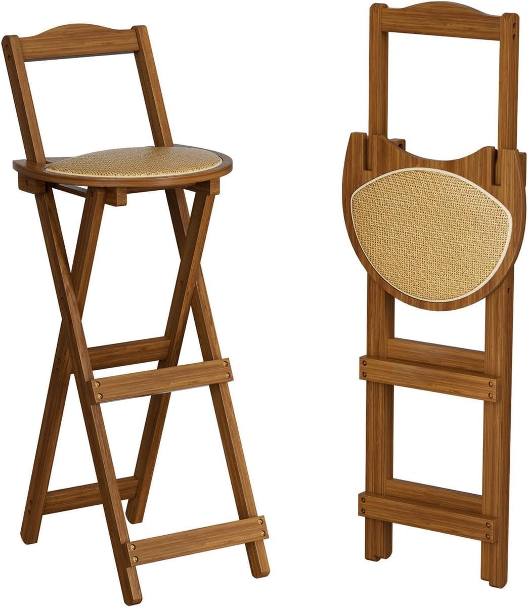 Bimiti Vouwbare Barkruk van Hout met Kussen voor in de Keuken of op het Balkon