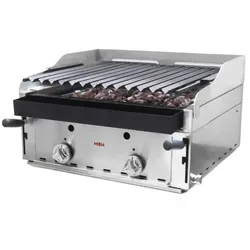 MBH - MAQUINARIA BAR HOSTELERIA MBH - Professioneller Gas Lavasteingrill 60 cm wirtschaftlich. Industrieller Grill mit gebläutem Grill und Lätzchen für Bar und Restaurant.
