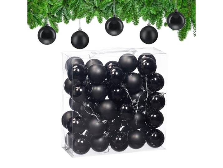 Relaxdays Boule de Noël\, lot Pratique de 50\, Plastique Robuste\, pour décorer Le Sapin\, diamètre : 6 cm\, Noire