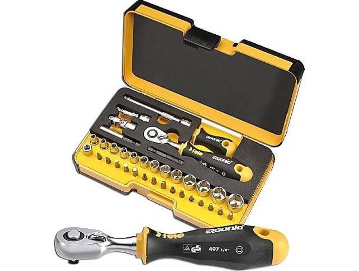 Jeu d'outils Felo R-GO XL 1/4' avec cliquet ERGONIC\, embouts\, douilles\, et accessoires 36 pces