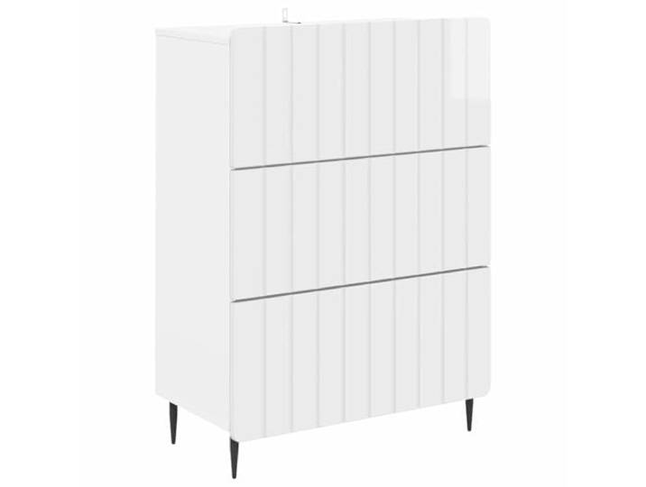 Favemtsl Schubladenschrank Hochglanz Weiß Kommode Beine 66x34,5x92 cm Dreischubladiges Design mit Streifenmuster für Wohnzimmer und Schlafzimmer. Kompaktes Format mit stabilen Eisenbeinen.