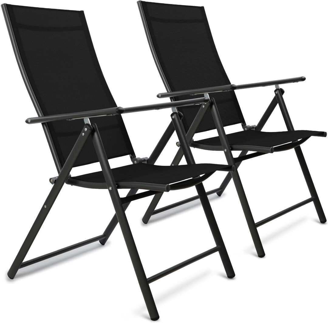 17 Stories Moheez Folding Garden Chairs with 7 Reclining Positions Black 106cm H X 58cm W X 69cm D