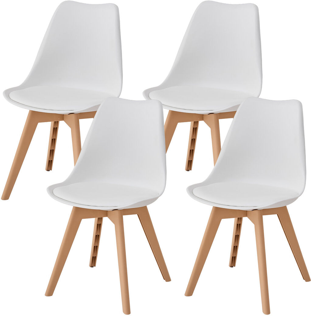 Brayden Studio Modern Minimalist Dining Chair – Kitchen Chair with Padded Seat and Plastic Legs (Set of 4) White-Natural-colored plastic legs 82cm H X 47.5cm W X 58cm D