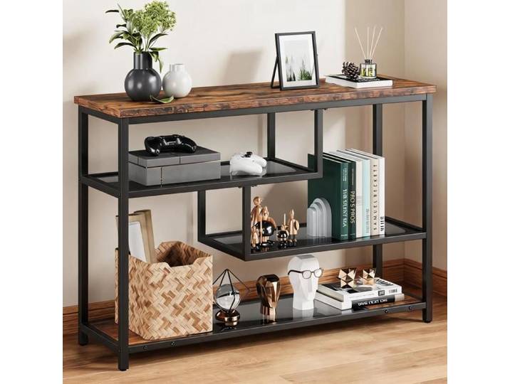 Table Console d'Entrée 100x30x75 cm Meuble Console en Verre Trempé avec Étagère avec Plateau en Verre Gris Style Gris