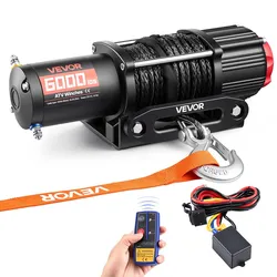 VEVOR Elektrische Seilwinde 2721 kg, 12V Motorwinde mit Φ6,35 mm x 15 m Synthetikseil, Kabelloser & Kabelgebundener Fernbedienung, Elektrowinde zum Abschleppen von ATVs, UTVs & Offroad-Fahrzeugen