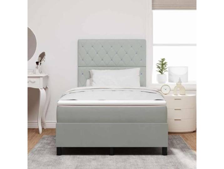KTHLBRH Boxspringbett mit Matratze hellgrau 120 x 190 cm Samt Verstellbares Kopfteil aus Holz und massiver Kiefer, Taschenfedern, Traglast 280 kg